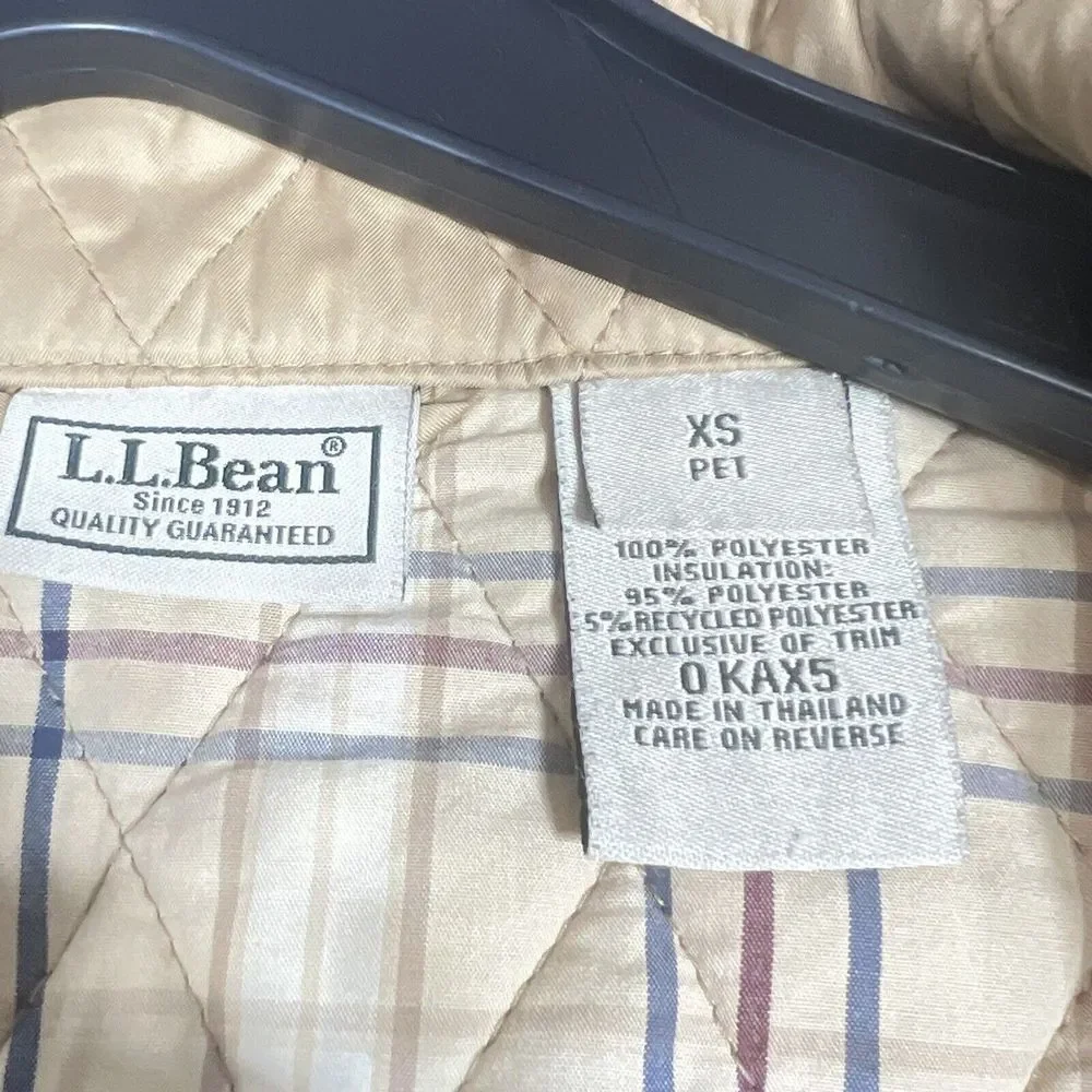 L.L.Bean Gold Quilted Jacket Women Small Tan Nova Check Plaid Lined Snap Button - Picture 8 of 9